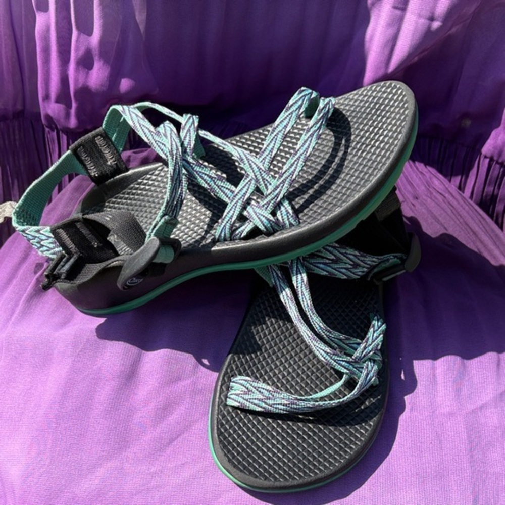 Chaco kids Black Footbed Sandals with Mint and Lavender Straps